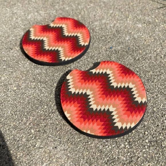 Boho Chevron Neoprene Car Coaster 2 Pack | Western Coasters | Coaster Set - Picture 4 of 8